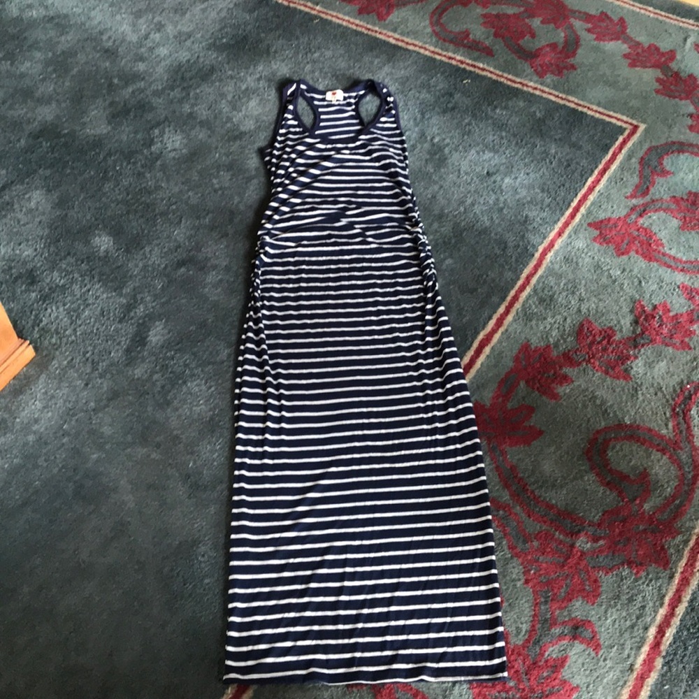 Blue & White Maxi dress with left leg slit